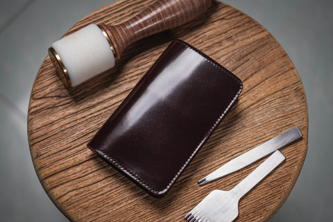 CUSTOMIZABLE - Burgundy Shell Cordovan and Black Buttero Leather Middle Billfold Wallet