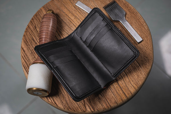 CUSTOMIZABLE - Burgundy Shell Cordovan and Black Buttero Leather Middle Billfold Wallet
