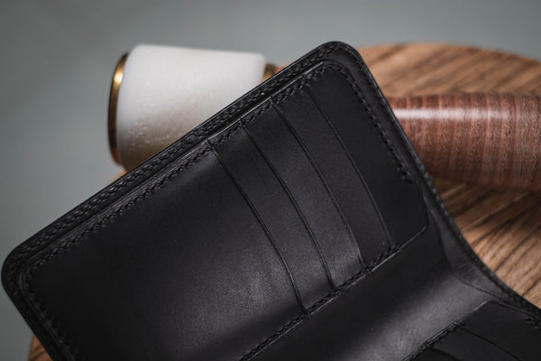 CUSTOMIZABLE - Burgundy Shell Cordovan and Black Buttero Leather Middle Billfold Wallet