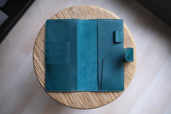 6 COLORS - Weeks Snap Closure Pebbled Leather Cover with Card Slots