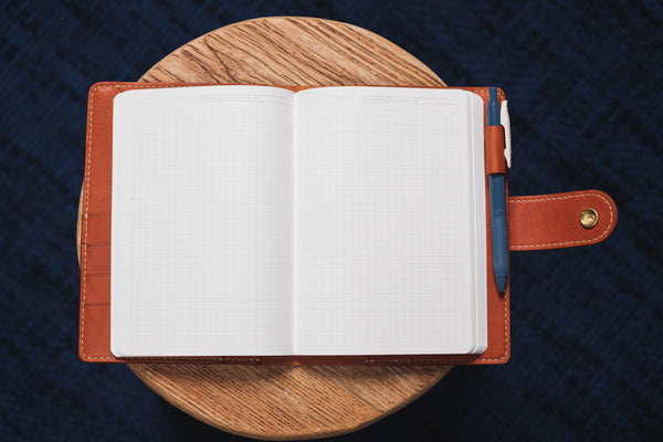 6 COLORS - B6/Stalogy Orange-brown Snap Closure Pebbled Leather Notebook Cover with Card Slots