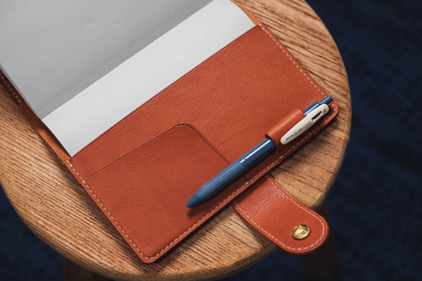 6 COLORS - B6/Stalogy Orange-brown Snap Closure Pebbled Leather Notebook Cover with Card Slots