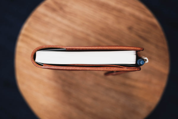 6 COLORS - B6/Stalogy Orange-brown Snap Closure Pebbled Leather Notebook Cover with Card Slots