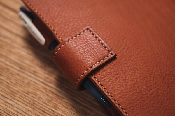 6 COLORS - B6/Stalogy Orange-brown Snap Closure Pebbled Leather Notebook Cover with Card Slots