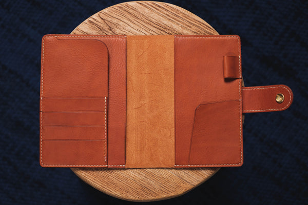 6 COLORS - B6/Stalogy Orange-brown Snap Closure Pebbled Leather Notebook Cover with Card Slots