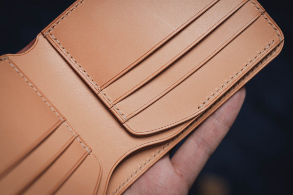 7 COLORS - 6-Slot Burgundy Shell Cordovan & Natural Leather Billfold Wallet