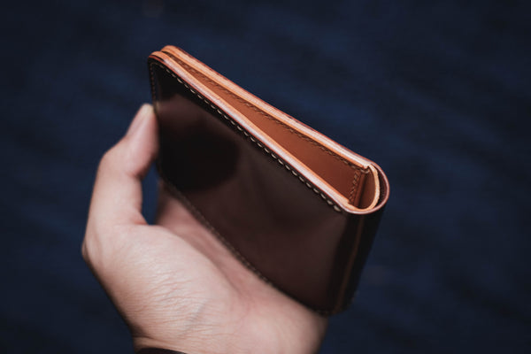 7 COLORS - 6-Slot Burgundy Shell Cordovan & Natural Leather Billfold Wallet