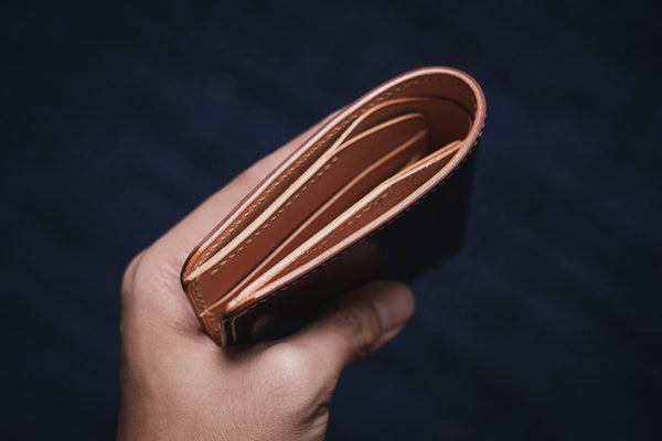 7 COLORS - 6-Slot Burgundy Shell Cordovan & Natural Leather Billfold Wallet