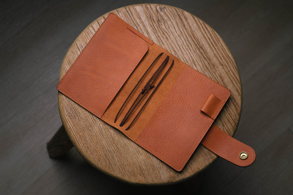 ALL SIZES - Orange-brown Pebbled Leather Stitched Traveler's Notebook w/ Strap Closure (No inserts included)
