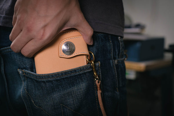 Natural Leather Biker Long Billfold Wallet