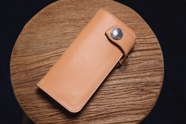 Natural Leather Biker Long Billfold Wallet