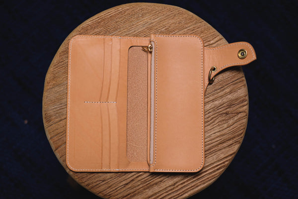 Natural Leather Biker Long Billfold Wallet