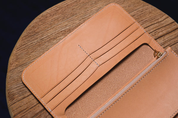 Natural Leather Biker Long Billfold Wallet