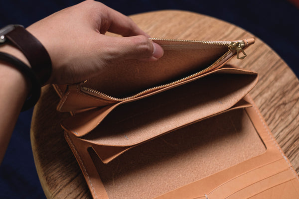 Natural Leather Biker Long Billfold Wallet