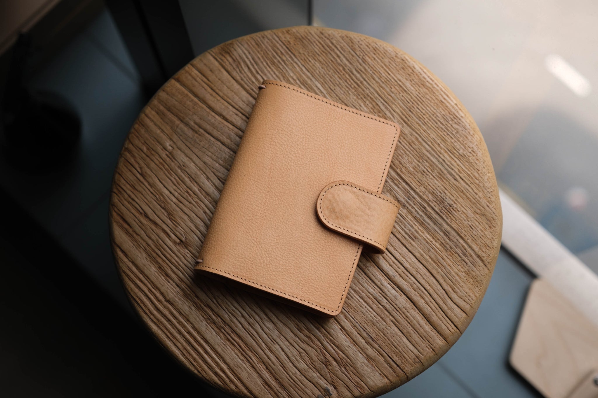 ALL SIZES - Natural Pebbled Leather Stitched Traveler's Notebook w/ Strap Closure (No inserts included)