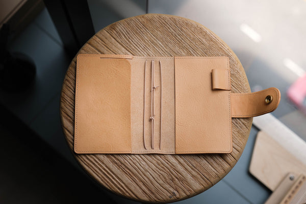 ALL SIZES - Natural Pebbled Leather Stitched Traveler's Notebook w/ Strap Closure (No inserts included)