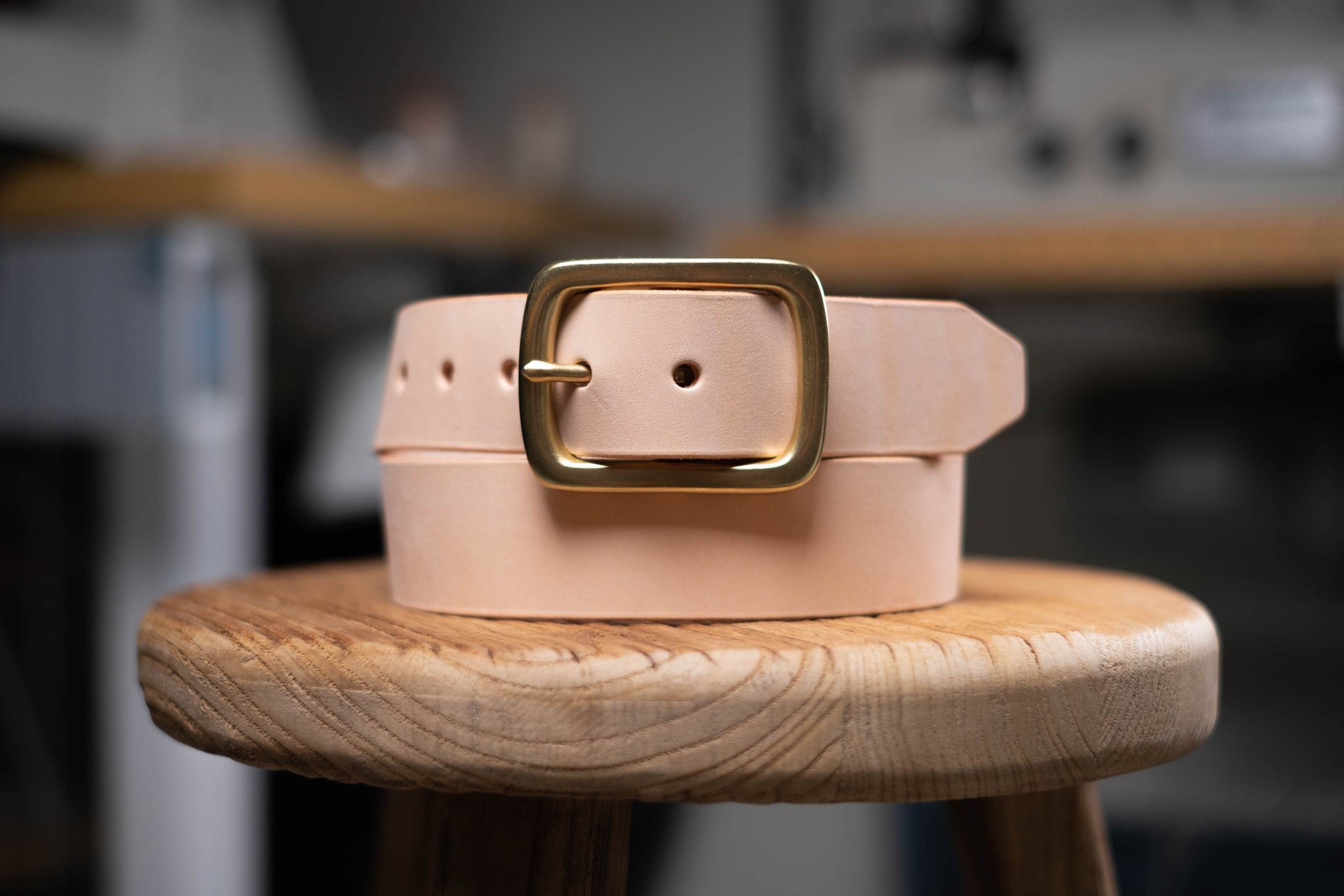 CUSTOMIZABLE - 4 COLORS Natural Vegetable-tanned Leather Garrison Belt (1.5 inch, 38 mm wide)