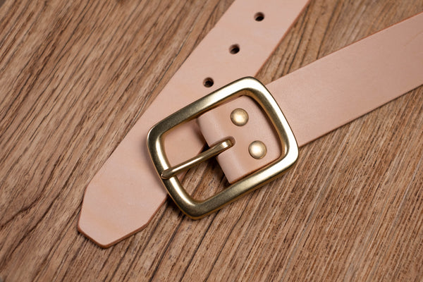 CUSTOMIZABLE - 4 COLORS Natural Vegetable-tanned Leather Garrison Belt (1.5 inch, 38 mm wide)