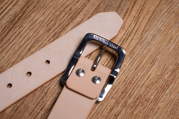 CUSTOMIZABLE - 4 COLORS Natural Vegetable-tanned Leather Garrison Belt with Stainless Steel Buckle (1.5 inch, 38 mm wide)