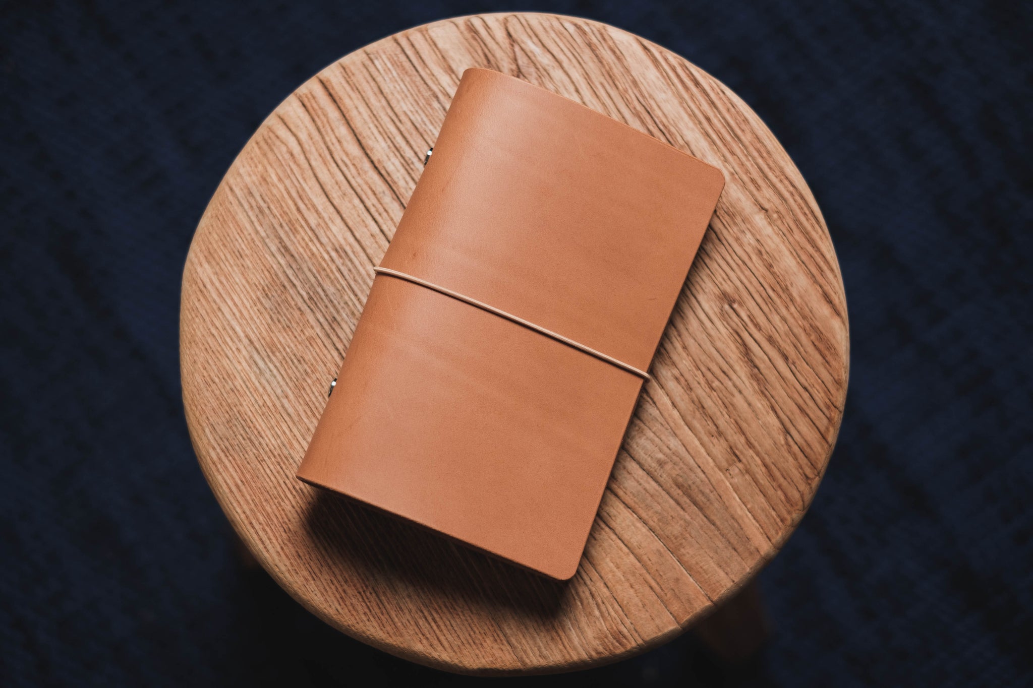 Caramel Buttero Leather Binder Cover with Elastic Closure for Filofax