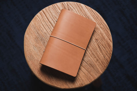 Caramel Buttero Leather Binder Cover with Elastic Closure for Filofax
