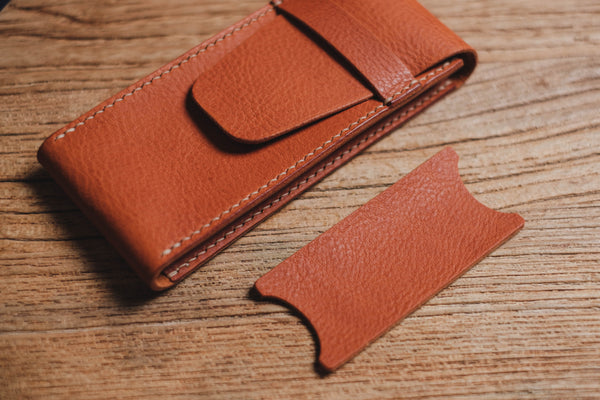 Orange-Brown Minerva Box Vegetable tanned Leather Watch Pouch