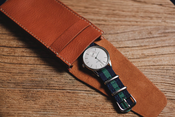 Orange-Brown Minerva Box Vegetable tanned Leather Watch Pouch