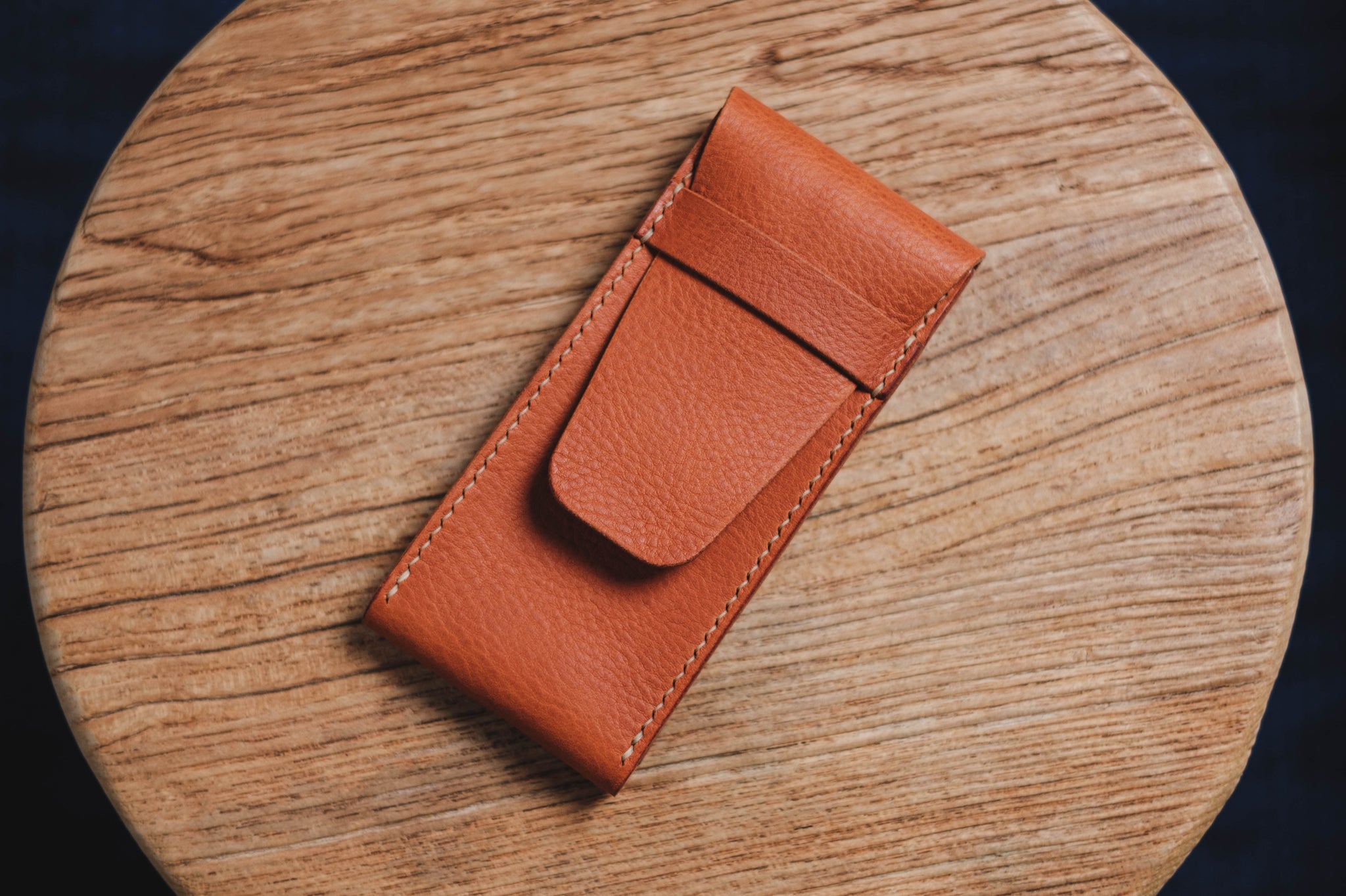 Orange-Brown Minerva Box Vegetable tanned Leather Watch Pouch