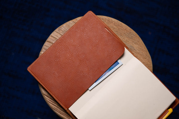 6 COLORS - A5/Hobonichi/Midori MD Orange-brown Elastic Closure Pebbled Leather Notebook Cover