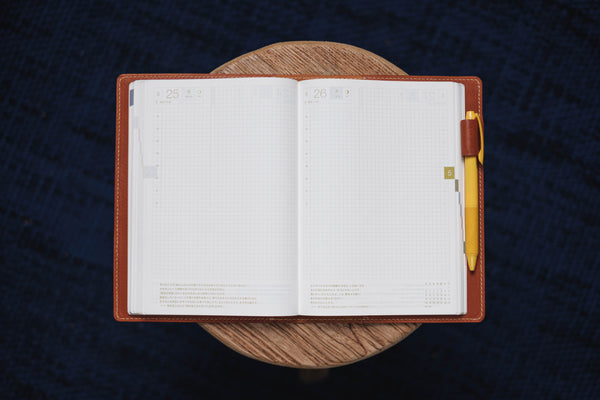 6 COLORS - A5/Hobonichi/Midori MD Orange-brown Elastic Closure Pebbled Leather Notebook Cover