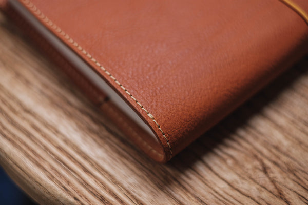 6 COLORS - A5/Hobonichi/Midori MD Orange-brown Elastic Closure Pebbled Leather Notebook Cover
