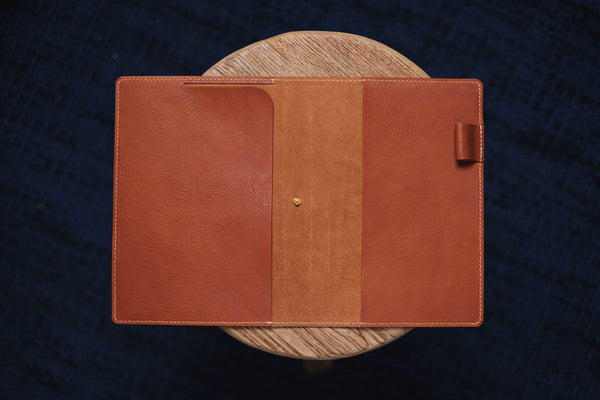6 COLORS - A5/Hobonichi/Midori MD Orange-brown Elastic Closure Pebbled Leather Notebook Cover