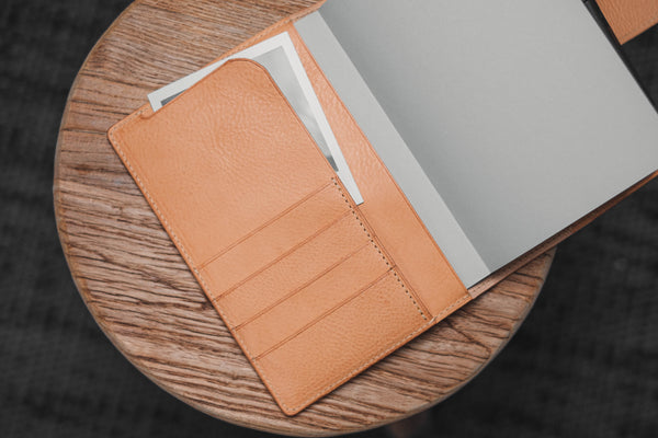 6 COLORS - B6/Stalogy Natural Snap Closure Pebbled Leather Notebook Cover with Card Slots