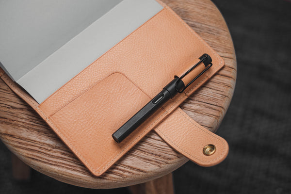 6 COLORS - B6/Stalogy Natural Snap Closure Pebbled Leather Notebook Cover with Card Slots