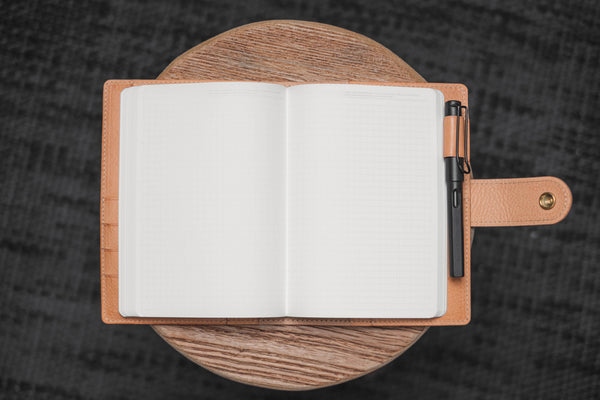 6 COLORS - B6/Stalogy Natural Snap Closure Pebbled Leather Notebook Cover with Card Slots