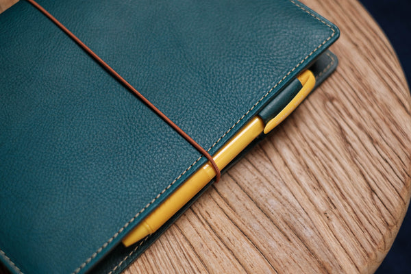 6 COLORS - A5/Hobonichi/Midori MD Navy Blue Elastic Closure Pebbled Leather Notebook Cover