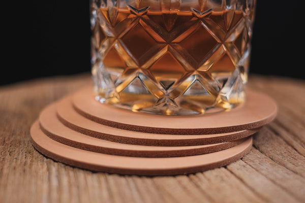 Natural Vegetable-tanned Leather Round Coaster Set