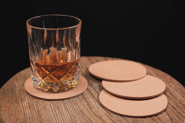 Natural Vegetable-tanned Leather Round Coaster Set