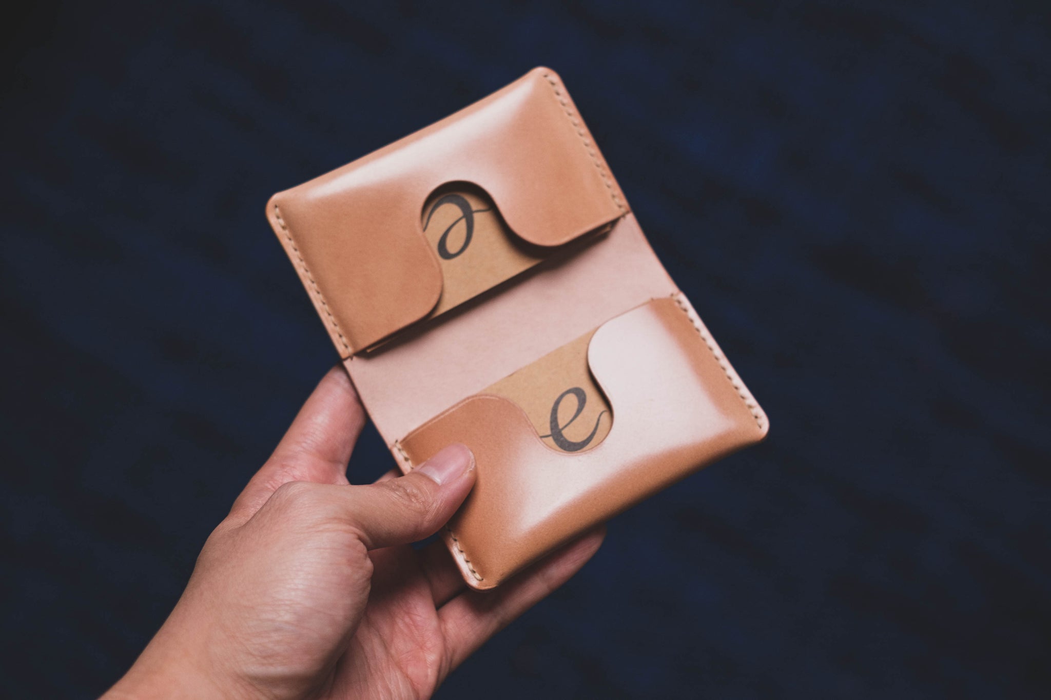 7 COLORS - Shell Cordovan Leather Folded Business Card Holder