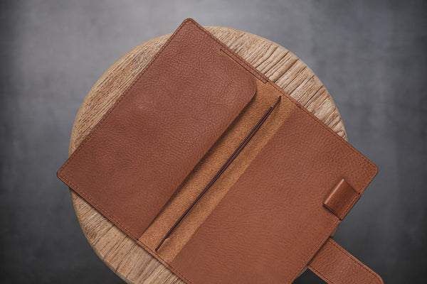 ALL SIZES - Brown Pebbled Leather Stitched Traveler's Notebook w/ Strap Closure (No inserts included)