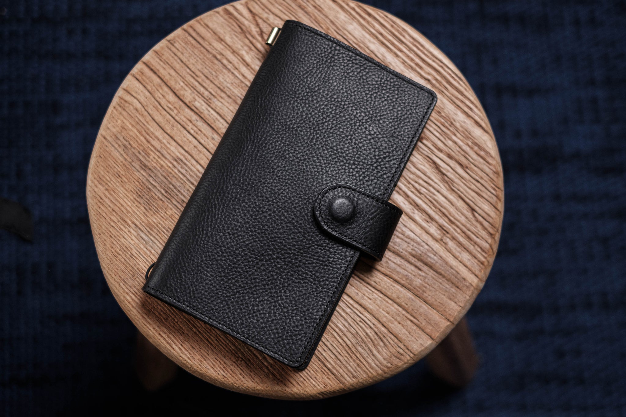 ALL SIZES - Black Pebbled Leather Stitched Traveler's Notebook w/ Strap Closure (No inserts included)
