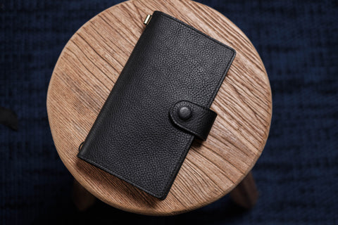 ALL SIZES - Black Pebbled Leather Stitched Traveler's Notebook w/ Strap Closure (No inserts included)