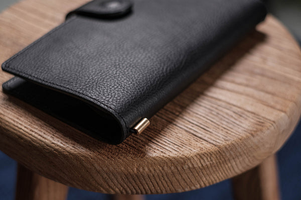 ALL SIZES - Black Pebbled Leather Stitched Traveler's Notebook w/ Strap Closure (No inserts included)