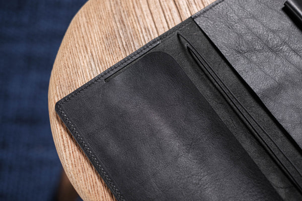 ALL SIZES - Black Pebbled Leather Stitched Traveler's Notebook w/ Strap Closure (No inserts included)