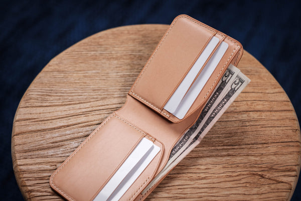 7 COLORS - 4-Slot Olive Green Shell Cordovan & Natural Leather Billfold Wallet