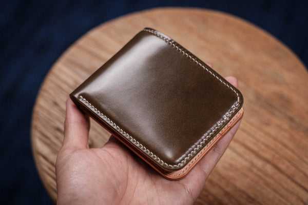 7 COLORS - 4-Slot Olive Green Shell Cordovan & Natural Leather Billfold Wallet