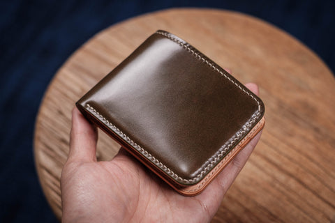 7 COLORS - 4-Slot Olive Green Shell Cordovan & Natural Leather Billfold Wallet