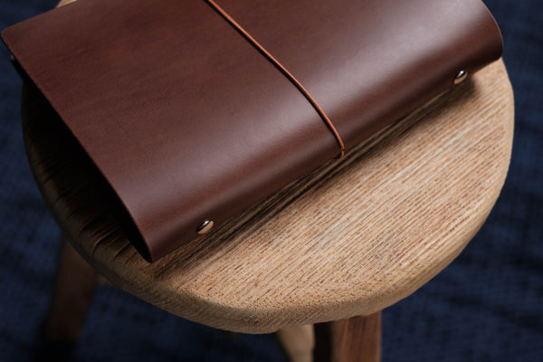 Brown Buttero Leather Binder Cover with Elastic Closure for Filofax
