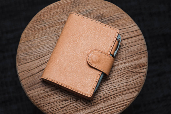 6 COLORS - A6/Hobonichi/Midori MD Natural Snap Closure Pebbled Leather Notebook Cover with Card Slots