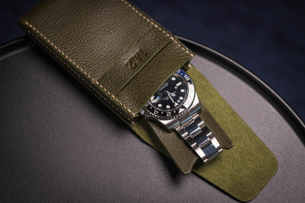 Olive Green Minerva Box Vegetable tanned Leather Watch Pouch (Type B)